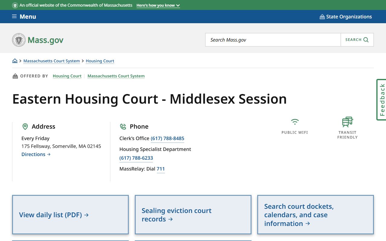 Eastern Housing Court Middlesex session for Cambridge court records