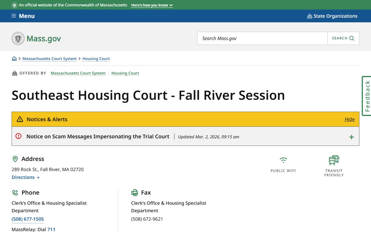Southeast Housing Court Fall River session for court records