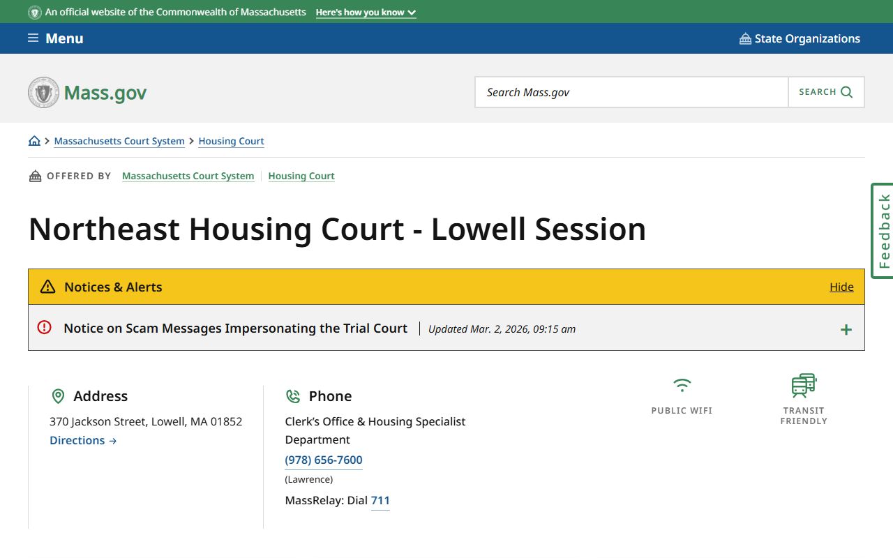 Northeast Housing Court Lowell session for Lowell court records