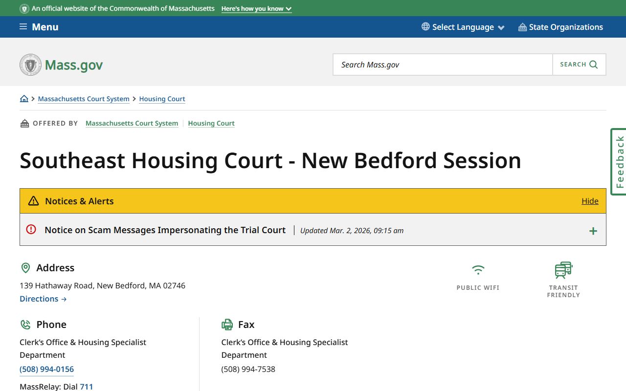 Southeast Housing Court New Bedford session for court records
