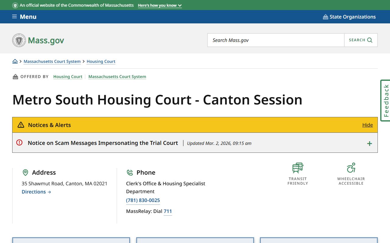 Metro South Housing Court canton session for Quincy court records