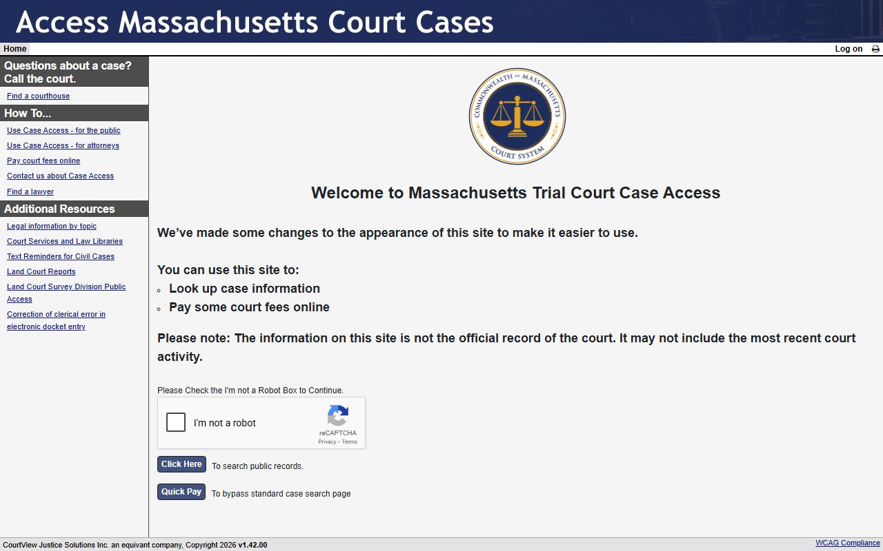 Massachusetts Trial Court case search for Somerville court records