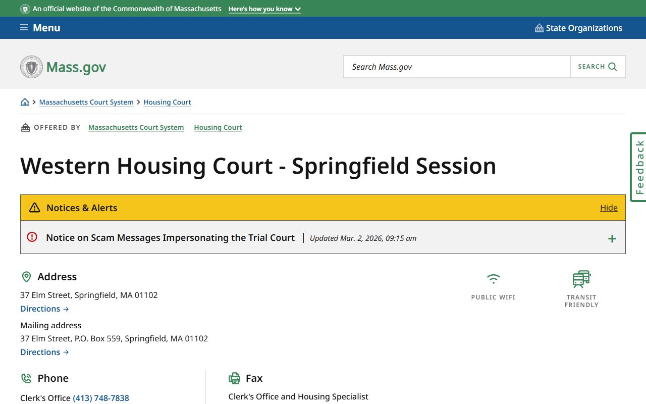 Western Housing Court Springfield session for Springfield court records