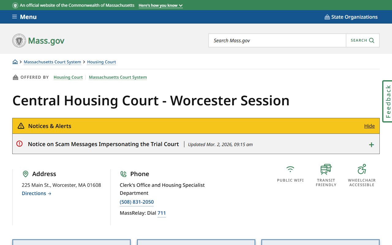 Central Housing Court Worcester session for court records