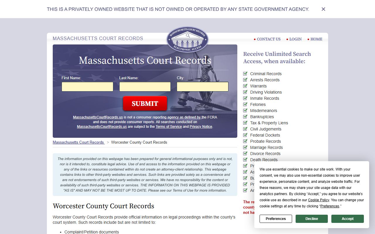 Worcester court records overview
