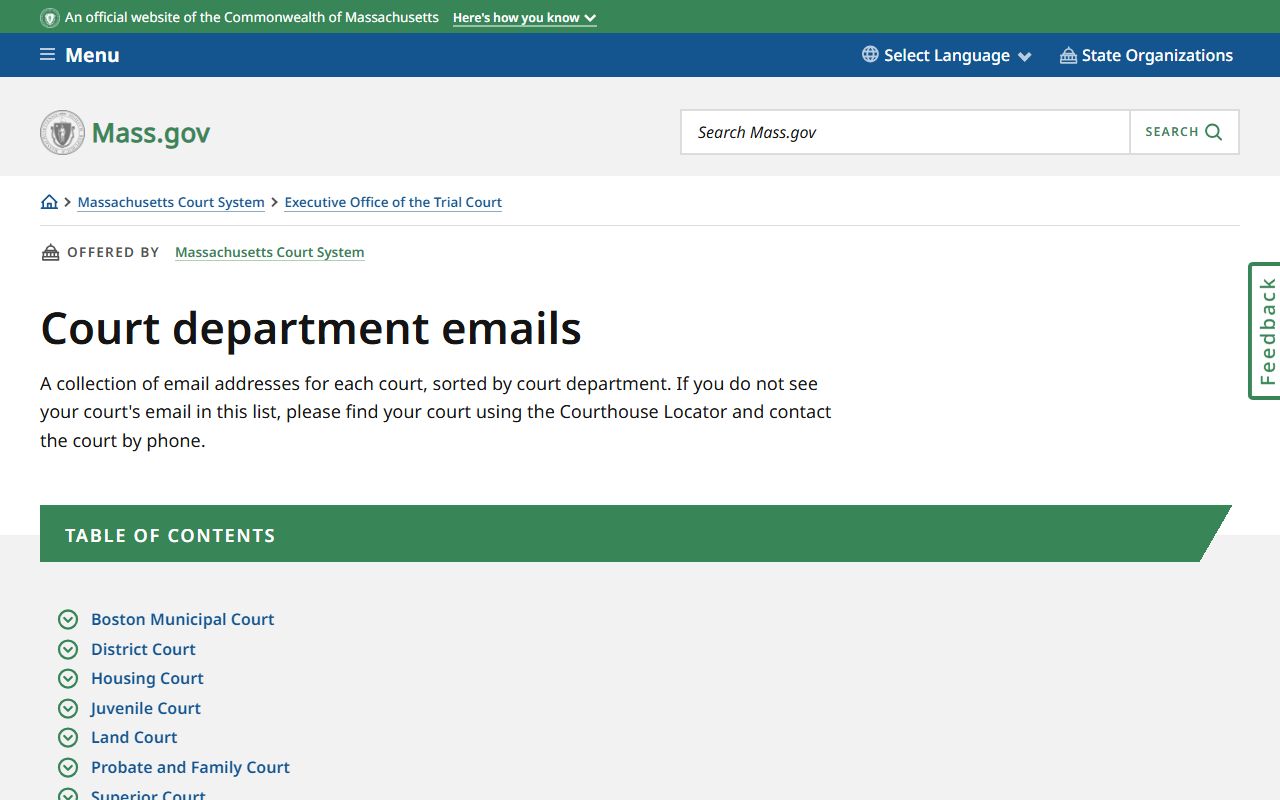 Massachusetts court department email directory Dukes County records