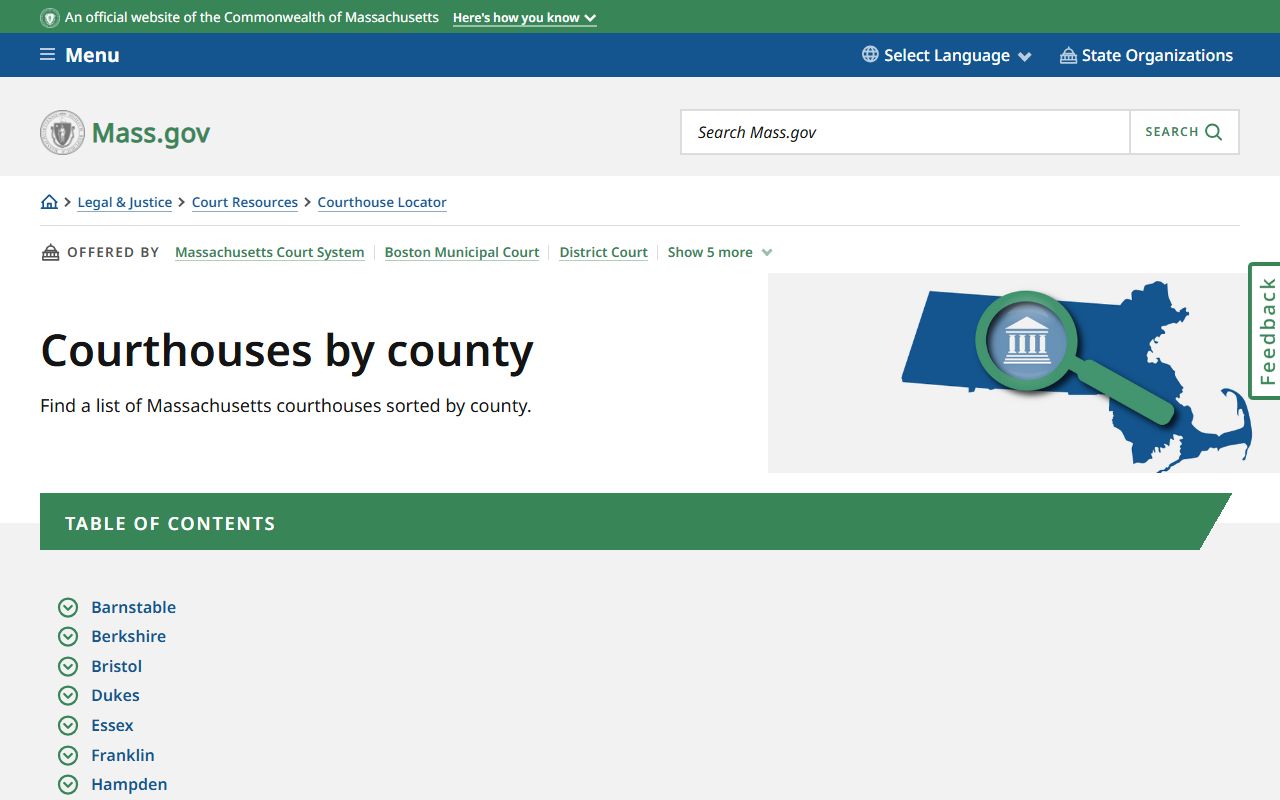 Massachusetts courthouses by county - Essex County court locations and addresses