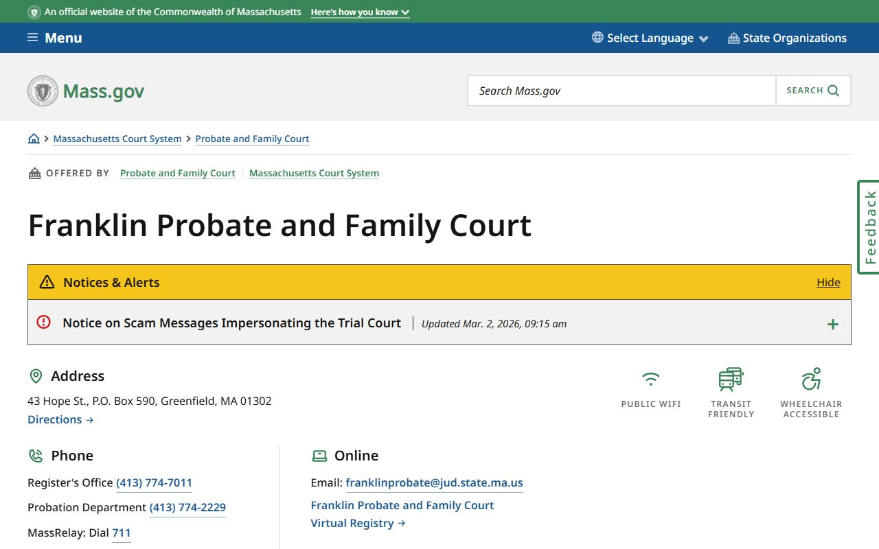 Franklin Probate and Family Court Greenfield MA records