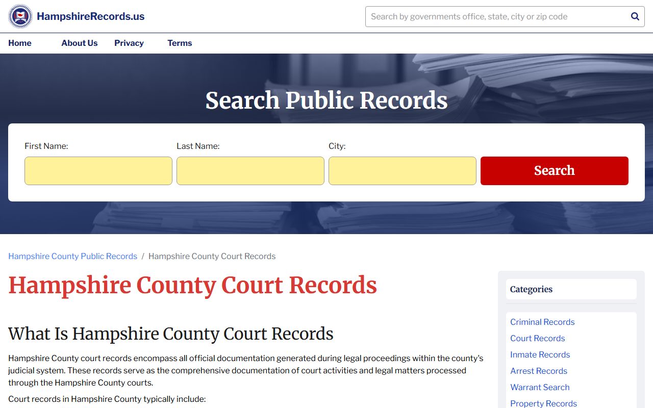 Hampshire County records portal court access information