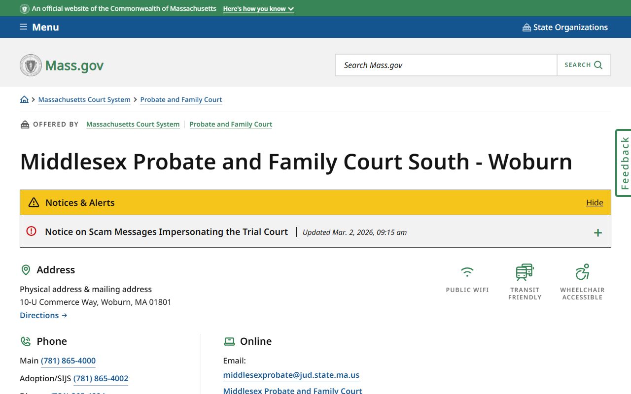 Middlesex Probate and Family Court South Woburn - Middlesex County court records
