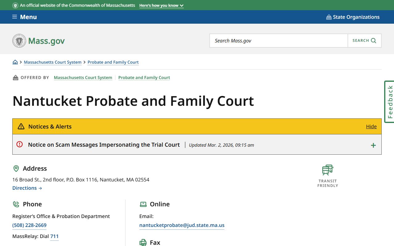Nantucket Probate and Family Court 16 Broad Street records