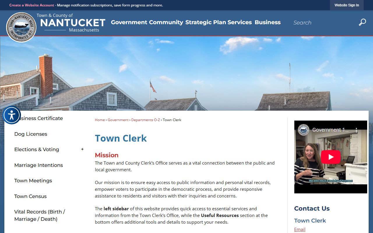 Nantucket Town Clerk office court and town records
