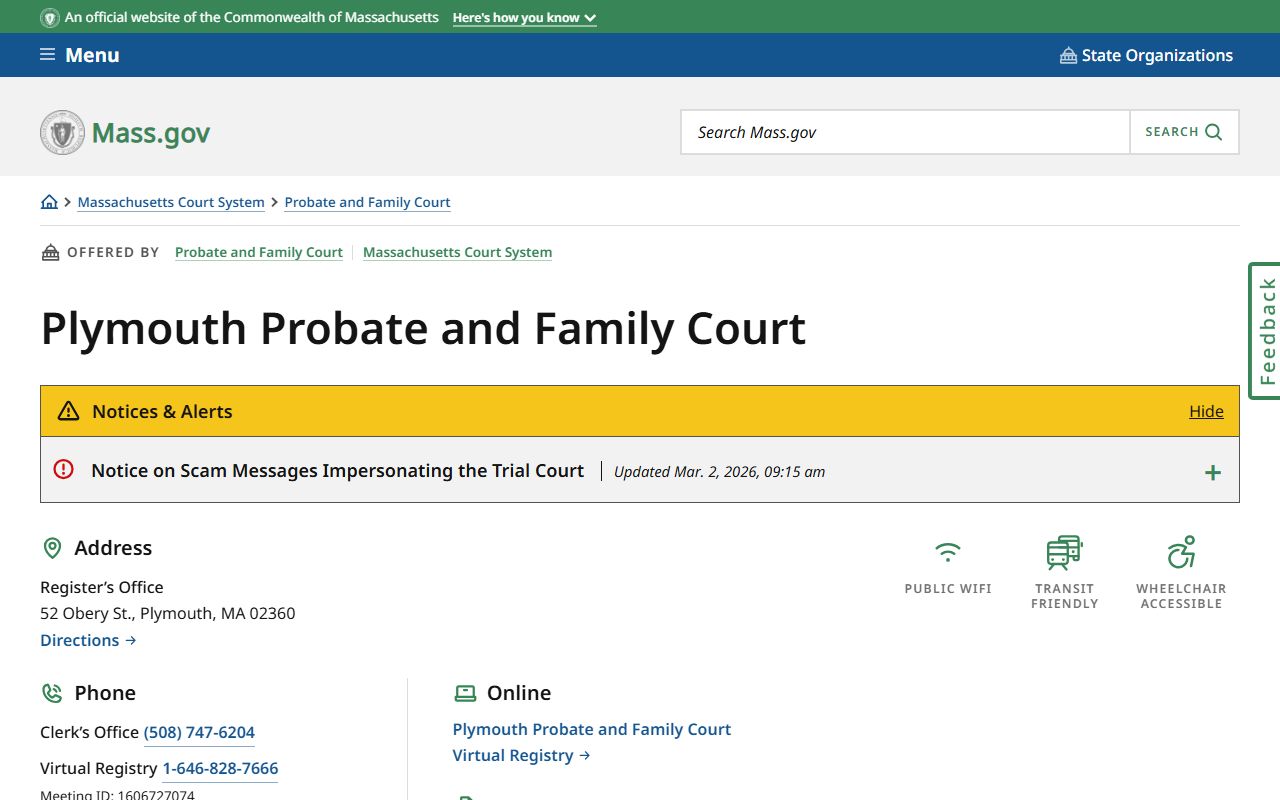 Plymouth Probate and Family Court at 52 Obery Street - Plymouth County court records