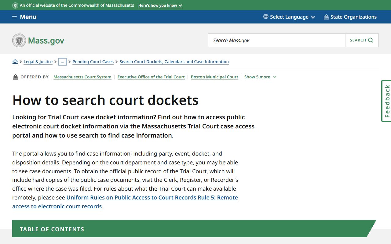 How to search Massachusetts court dockets guide on mass.gov